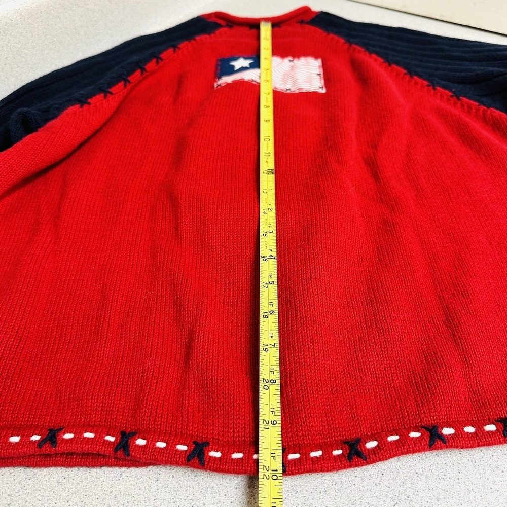 Karen Scott Sport Large Red White Blue Sweater USA Flag July 4th Bear Cotton - Picture 6 of 7